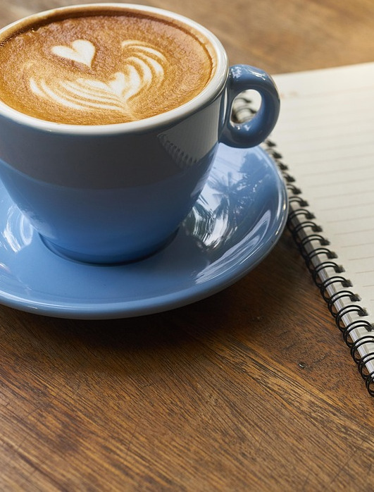notebook coffee pen minimal